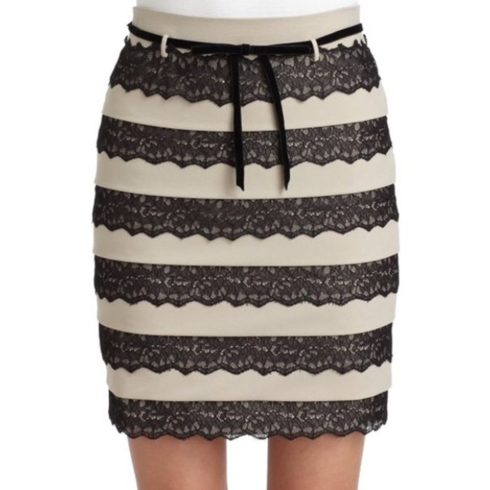 Robert Rodriguez Gray & Black lace Straight Skirt